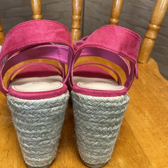 Allegra K pink faux suede criss cross 4” wedge Espadrilles Sandals - Picture 5 of 6